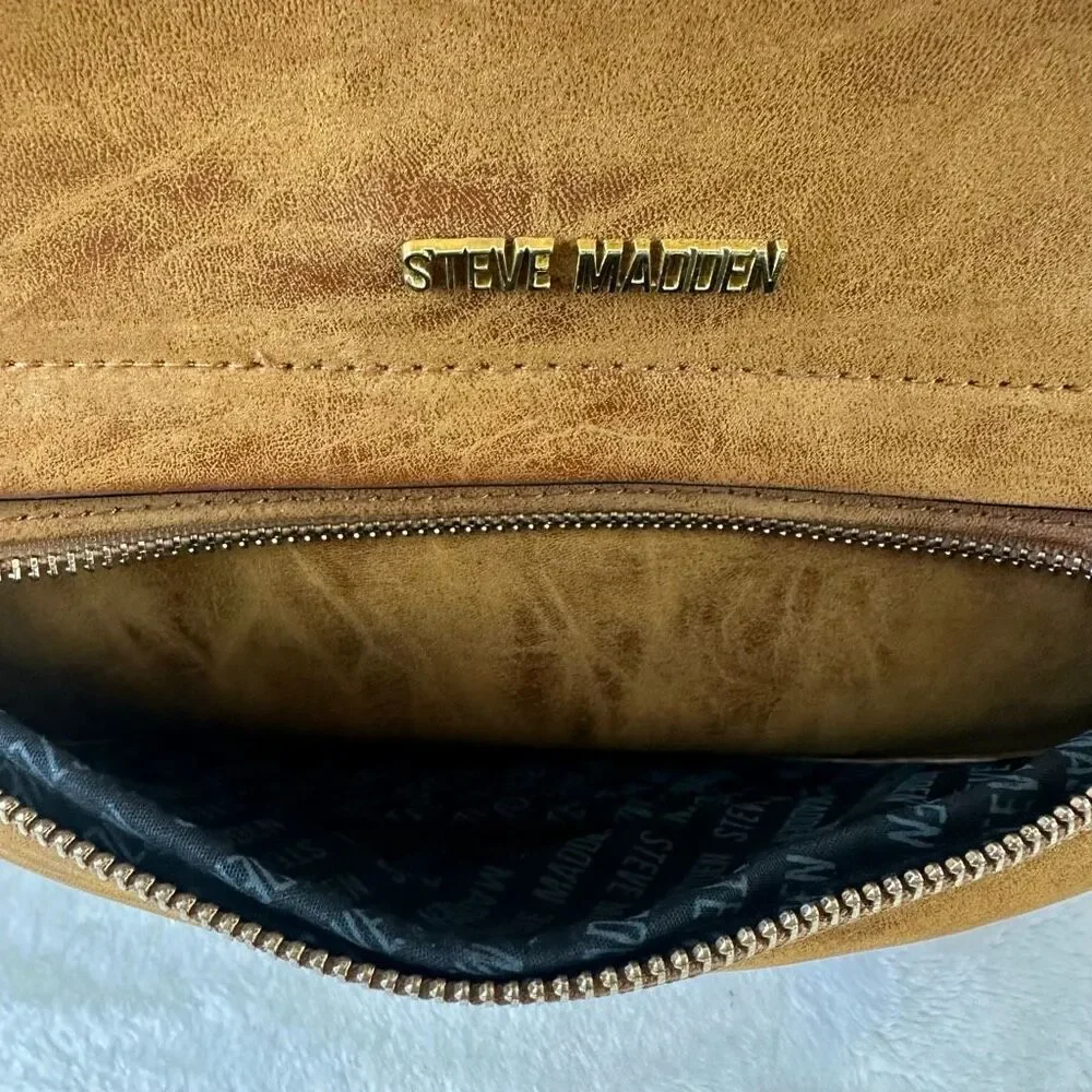 Steve Madden Flap Top Mini‎ Leather Backpack Caramel Brown Contemporary Travel